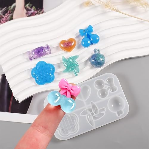 Miniatura 2 de FineInno 3 moldes de resina con clip de flores, molde de fundición de silicona con 10 piezas de horquilla de metal para resina epoxi, pasadores,