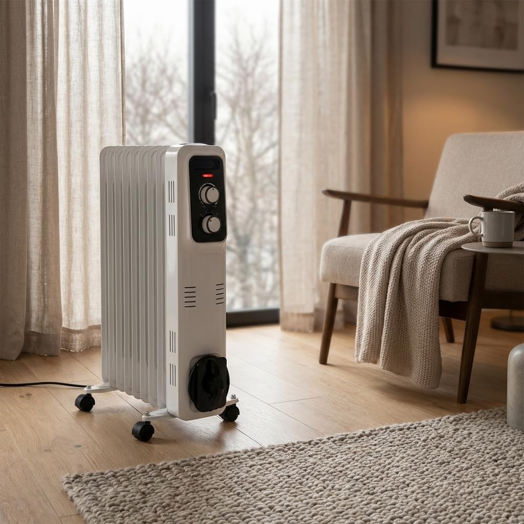 Suinga Radiador de Aceite Bajo Consumo 1500W | Radiador Electrico Aceite 7 Elementos | Calefactor Electrico con Termostato con 3 Potencias de Calor