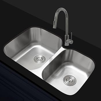 KABCO 32 Inch Stainless Steel 60/40 Double Unequal Bowl Classic