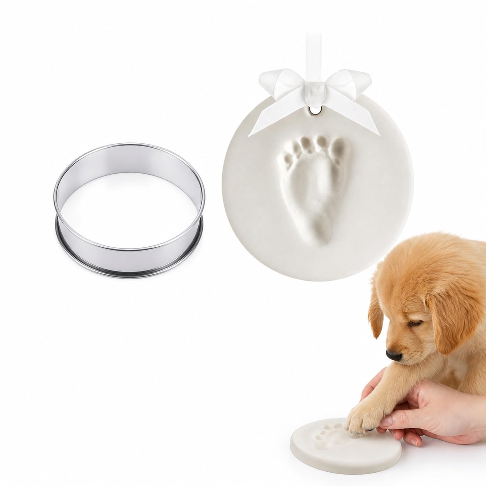 LIMZABE 2-Piece Dog Paw Print Kit, 100g Pet Clay with 10cm Round Mold
