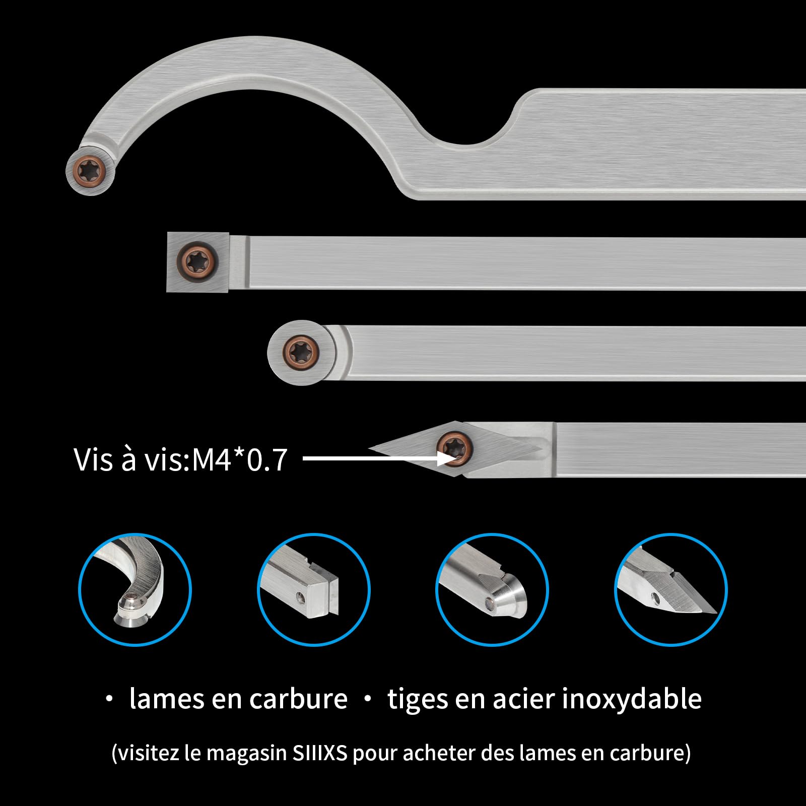 Outils de tournage du bois, outils de tournage en carbure en forme de diamant avec ponceuse à bol, tournage remplaçable avec inserts en carbure de 8 pièces pour le tournage du bois