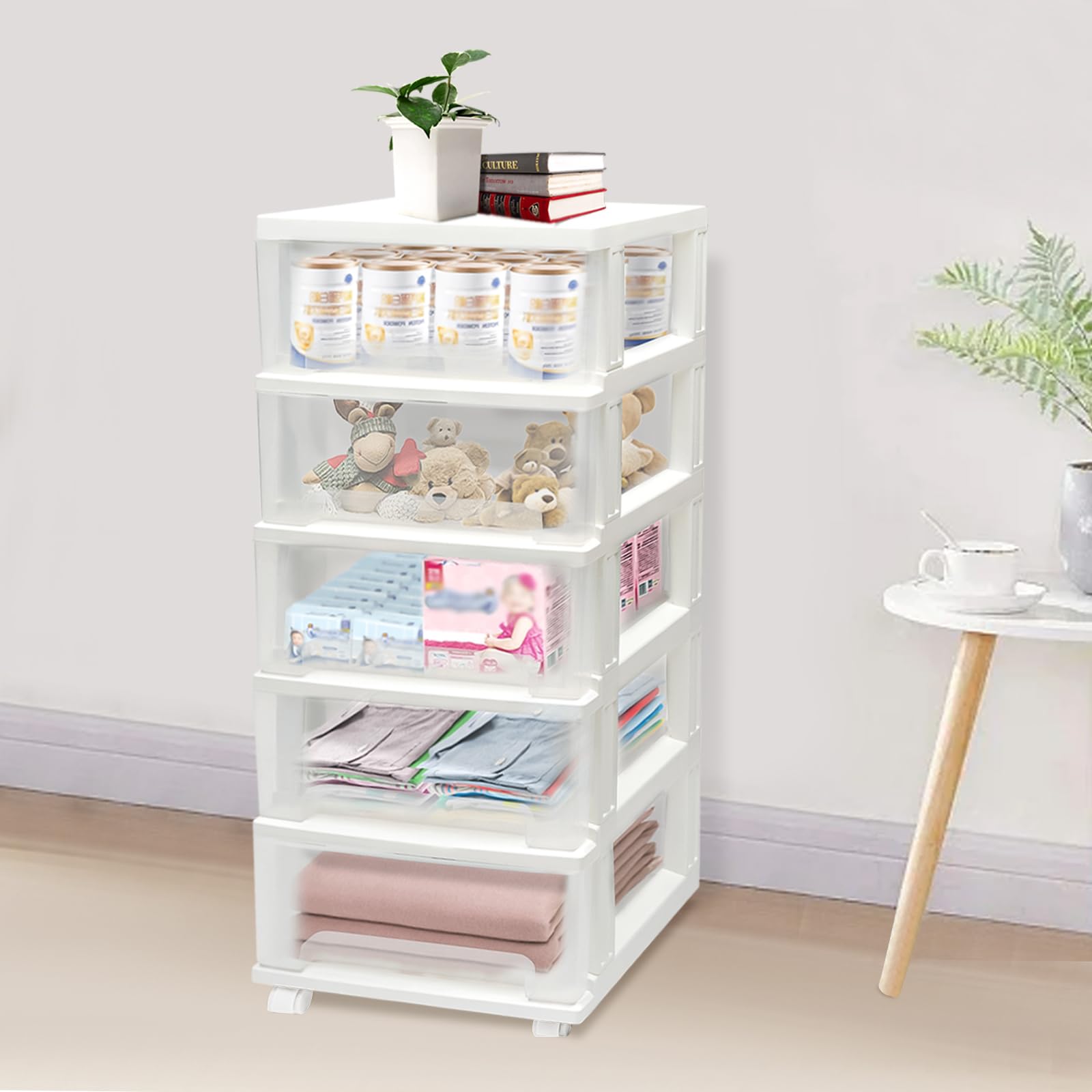 5-poziomowy organizer do przechowywania na kółkach szafka na biurko z kółkami plastikowe pudełka do przechowywania do sypialni salonu łazienki biura 40 x 33 x 98 cm wózek do przechowywania