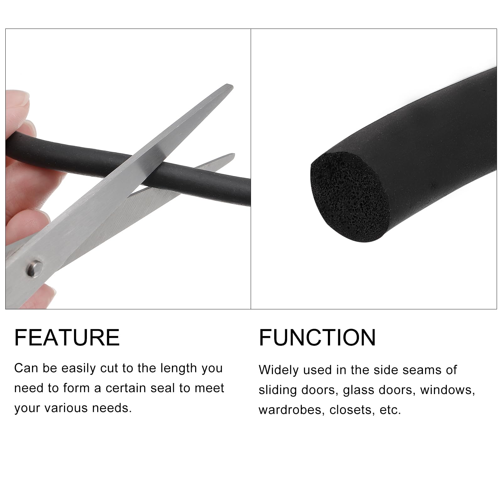 METALLIXITY Sponge Rubber Sealing Strip (8.2Ft x 0.57" W), Round Solid Seal Watertight Weatherstripping - Image 4