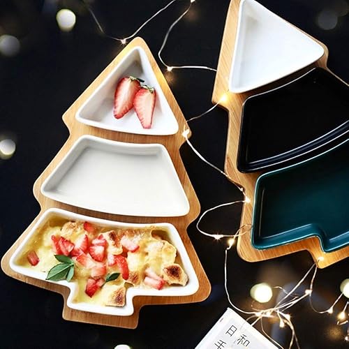 Miniatura 9 de Cabilock Plato de frutas de cerámica para árbol de Navidad, bandeja de platos de porcelana extraíble para aperitivos, platos de galletas, vajilla de