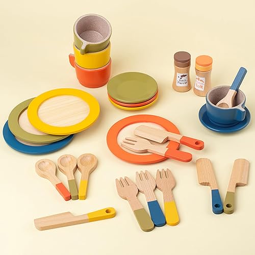 Miniatura 9 de GAGAKU Juego de platos de madera para niños, platos de juego para la cocina de los niños, juego de platos de madera para niños pequeños, accesorios