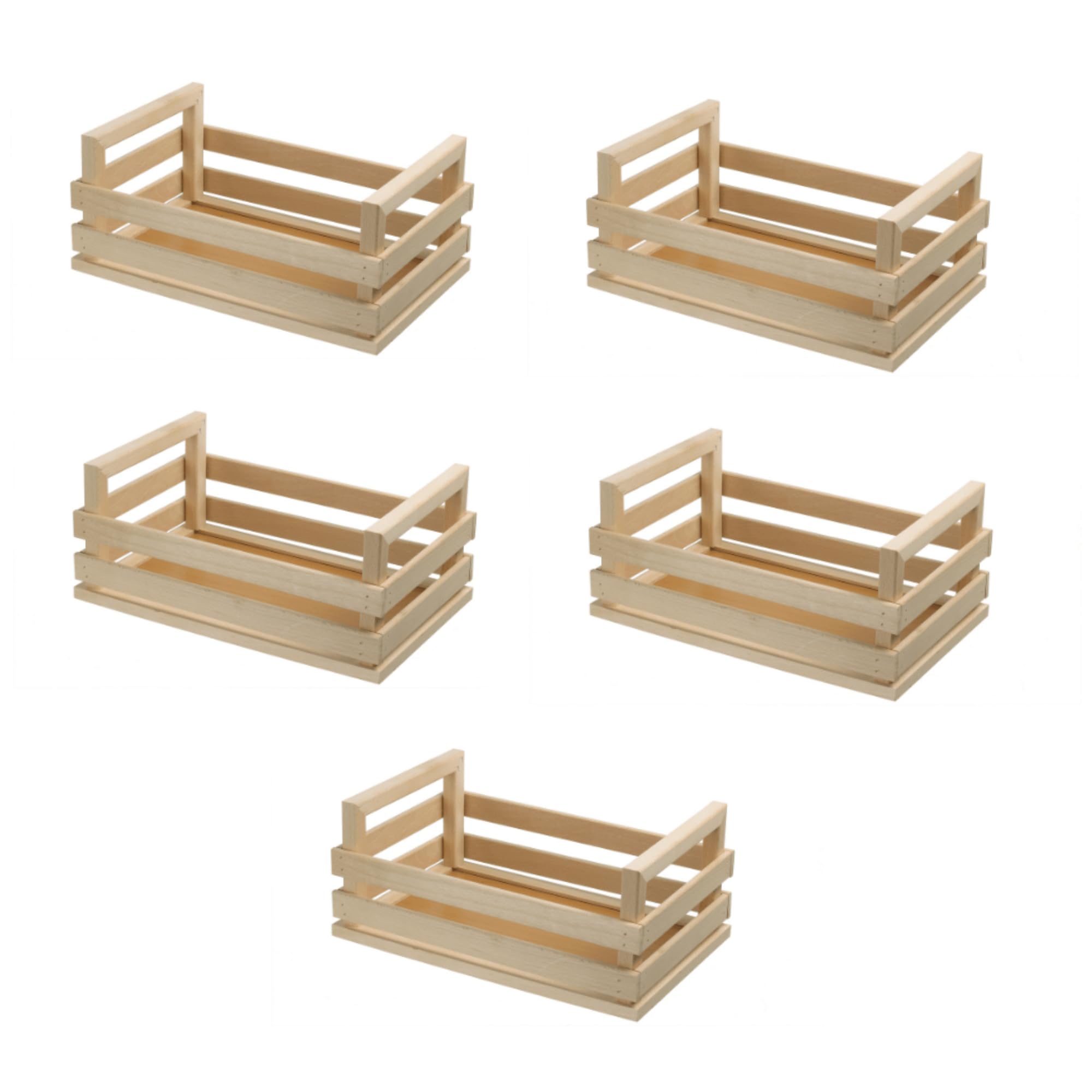 Juego de 5 cajas de madera multiusos, cestas portaobjetos, dimensiones: 27 x 19,5 x 12,5 cm, madera haya