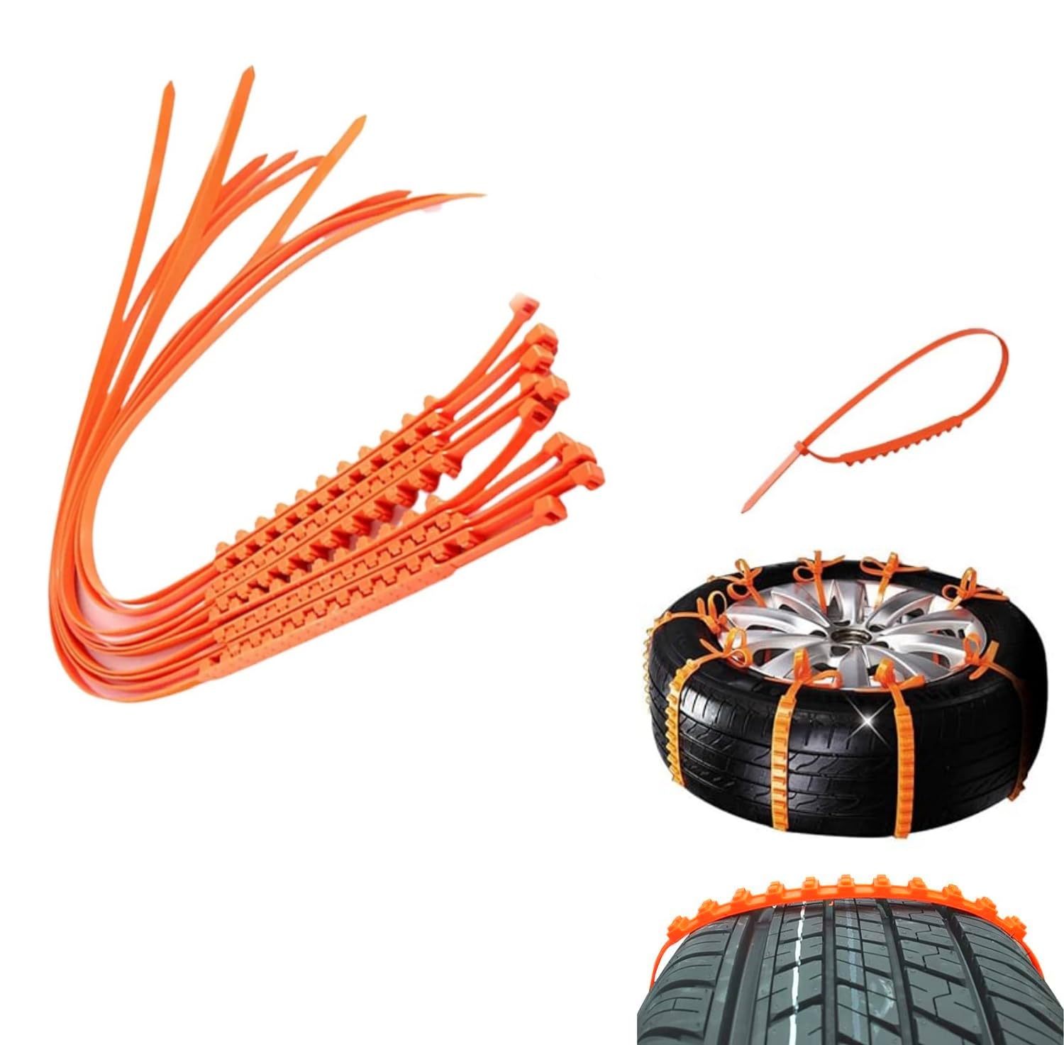 QXRSOP Car Snow Chains for Tires Reusable,Universal Adjustable Emergency Portable Anti-Slip Tire Chains 20 pcs,Easy to Mount no Lifting Jack Needed, Universal for Tyre's Width 145-315mm