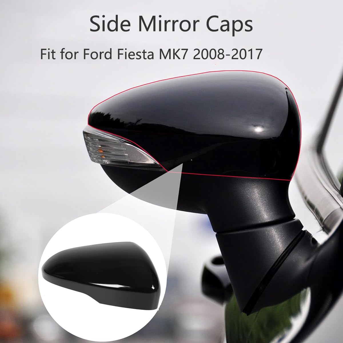 Calotte specchietti, 1 Pair Coperchio specchietto retrovisore della porta Tappi laterali dello specchio compatibile con Ford Fiesta MK7 2008-2017
