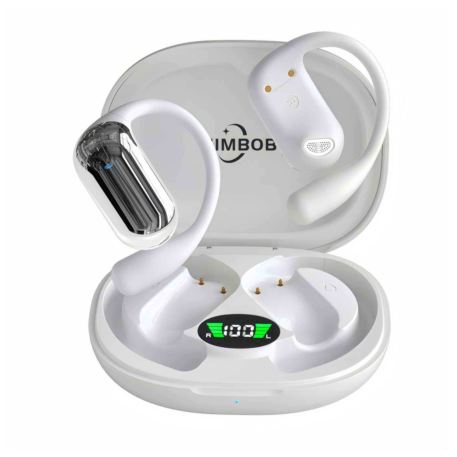 JIMBOBO Open Ear Headphone Bluetooth 5.4 Wireless Earphone Air Conduction Earbuds with Earhook Mic 50H Playtime LED Display Charging Case Comfort