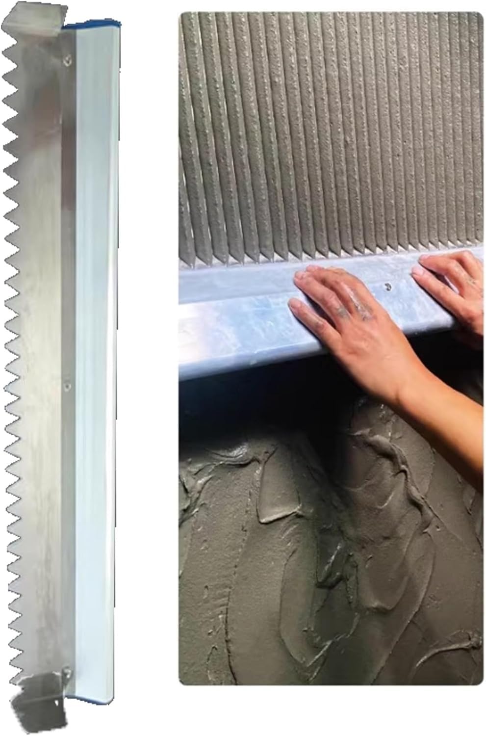 Peine de mortero con paleta dentada - Herramienta de nivelación de azulejos de acero inoxidable for trabajos de mampostería | Compatible con varios adhesivos for azulejos(60cm/23.62in)