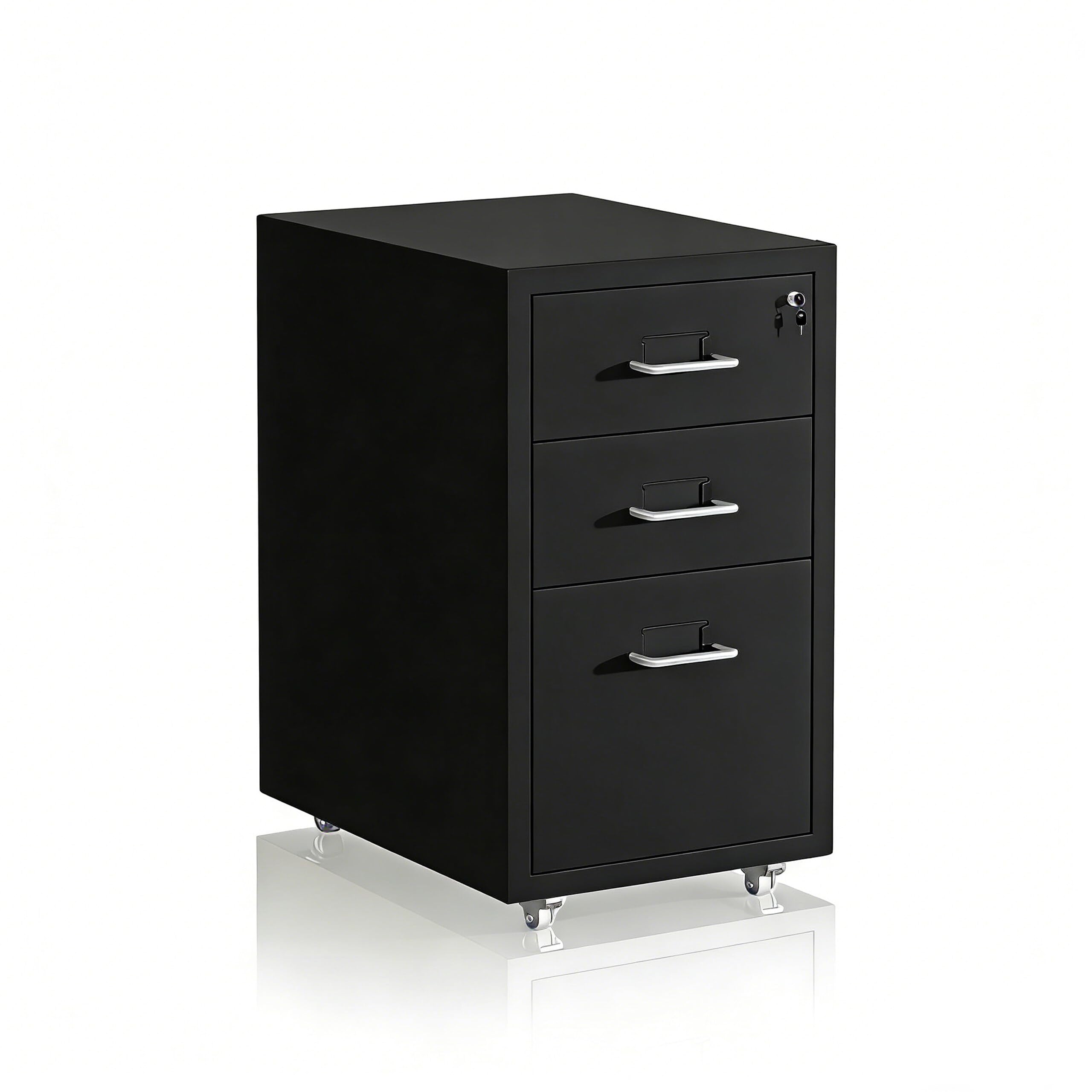 Relaxdays Caisson à roulettes verrouillable en métal, 3 tiroirs, 45,5 x 28 x 41 cm, Noir, Bureau, Charge 31 kg