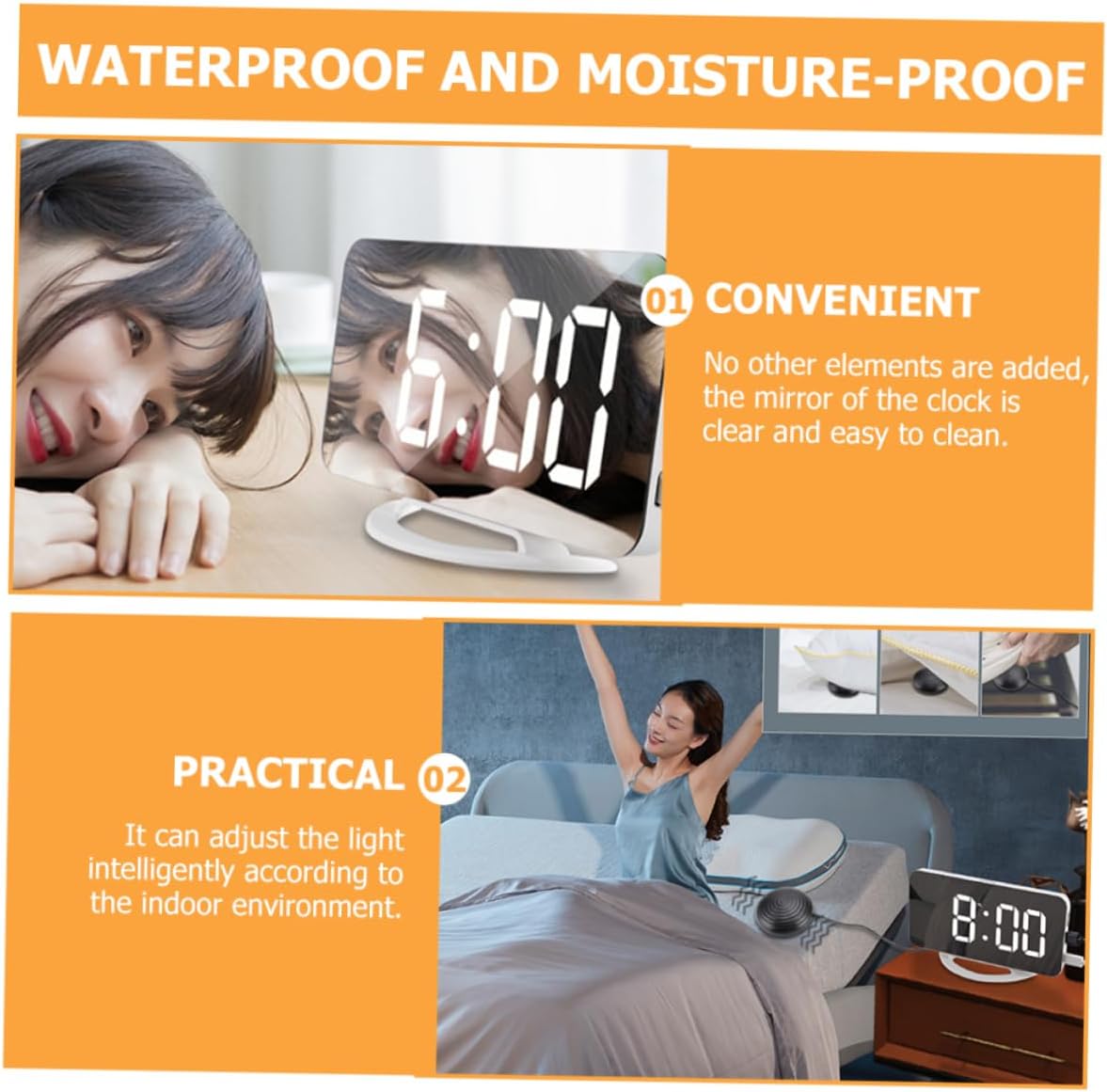 1set Led Alarm Clock Mirror Brightness for Bedroom Home Use Simple Design Loud Sound Dual Function As Makeup Mirror