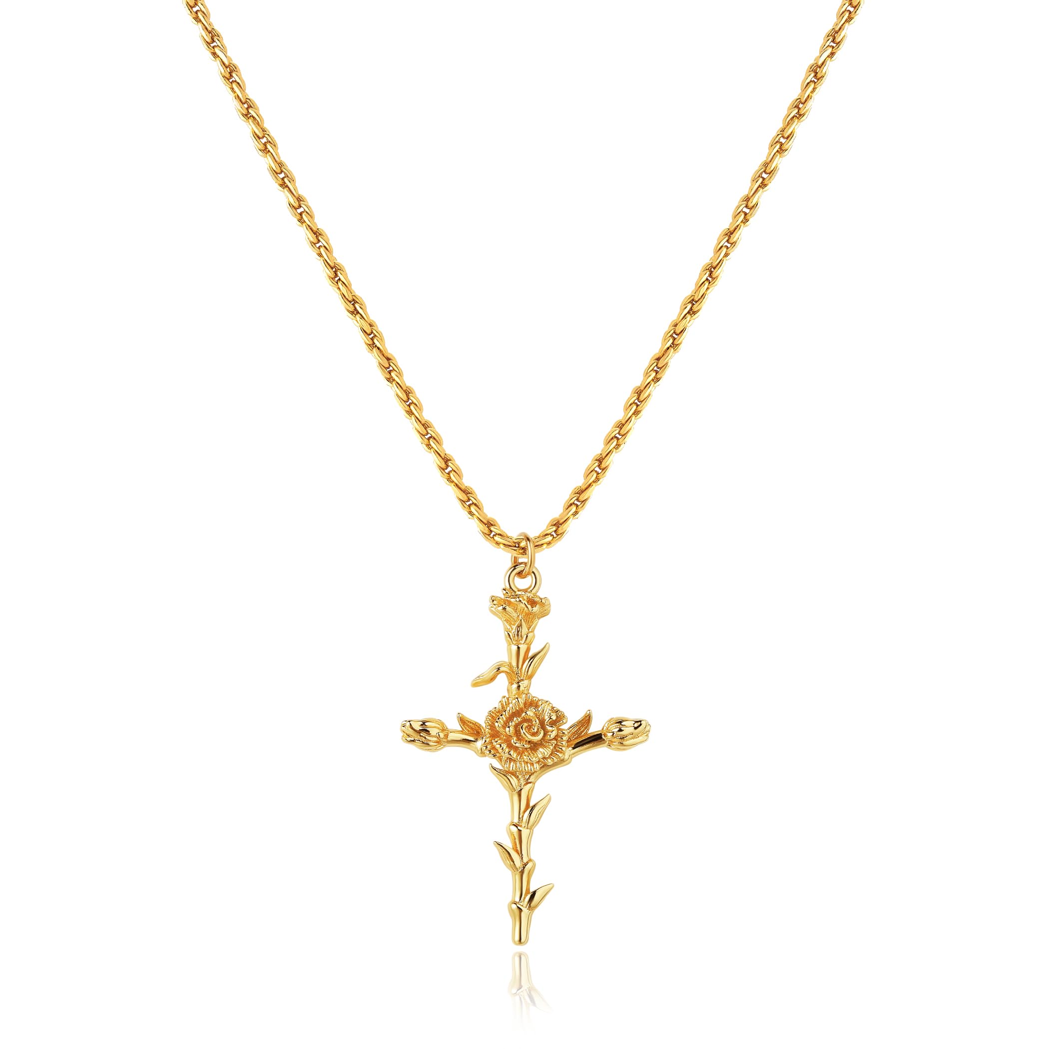 Cross Necklace for Women 14K Gold Plated Birth Flower Necklaces Rope Cross Pendant Fashion Gold Jewelry Birthday Gifts 12 Month