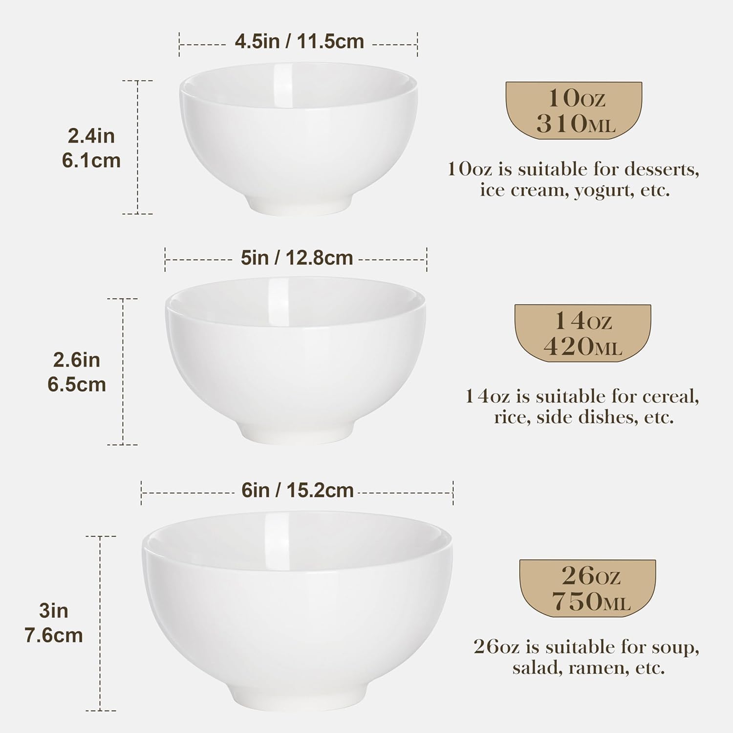 Versatile White Porcelain Bowls: Perfect for Soup, Cereal, and More!