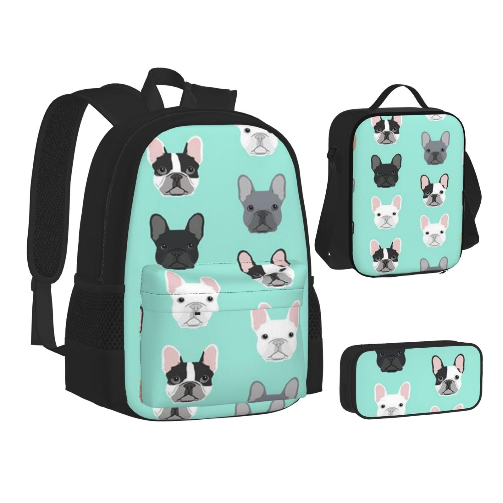 Taekwondo Kampfsport-Schulbücher-Set mit Lunch-Tasche, Federmäppchen, Reise, Laptop, Rucksack, Schultasche, 3-teiliges Set, Französische Bulldogge, Einheitsgröße, Schulrucksack
