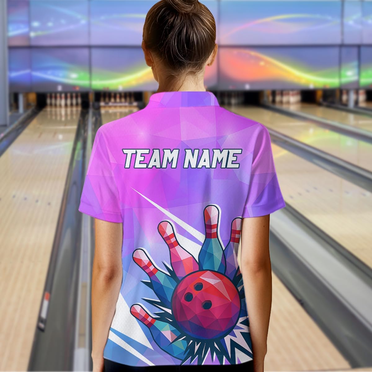 Low Poly Purple Bowling Shirts for Women Men Custom Bowling Jersey Team Bowling Polo and Quarter Zip Shirts for Bowlers