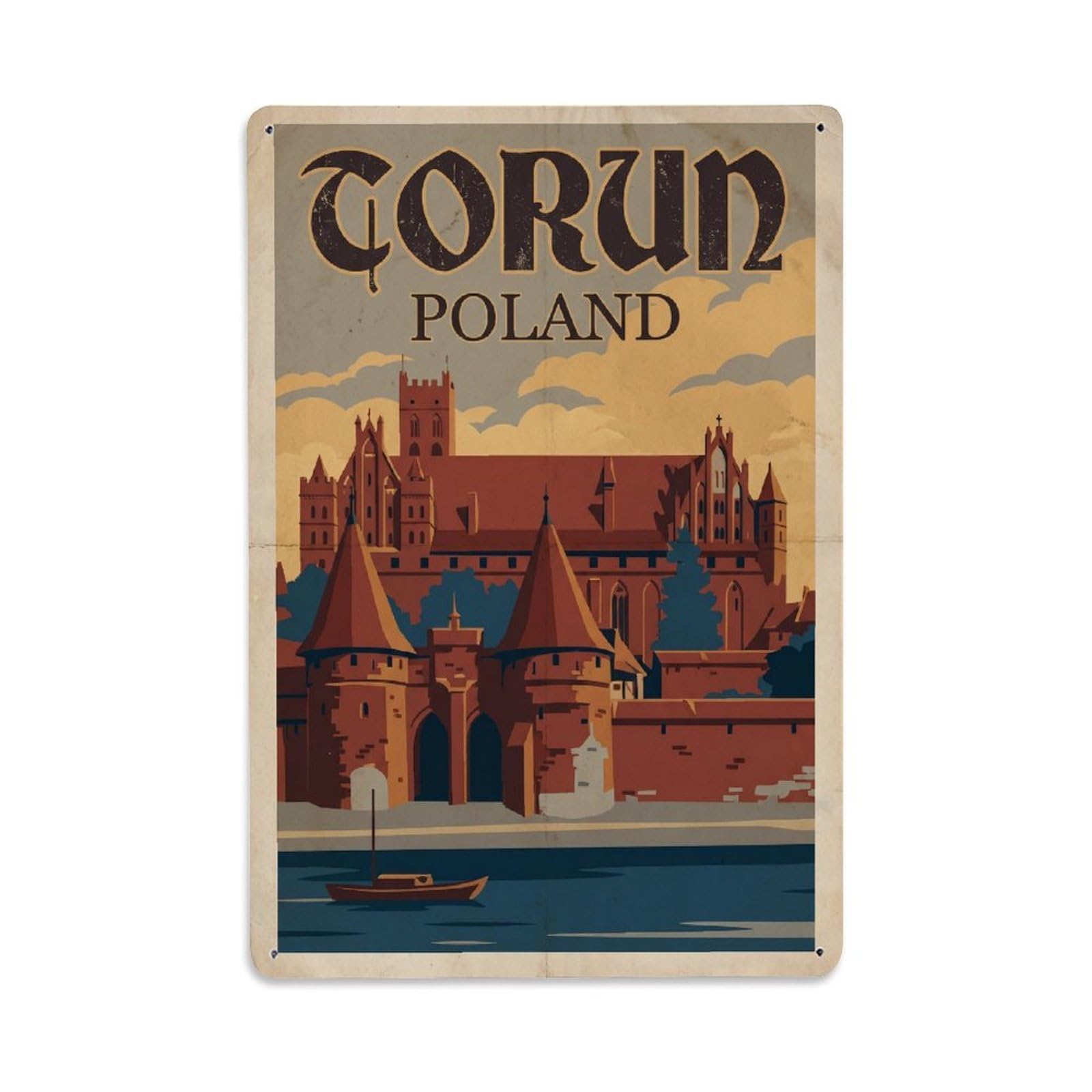 Travel Poland Torun Retro Metal Tin Sign Plaque Wall Decor for Cafe, Club Bar, Office, Garden Metal Poster 8x12Inch