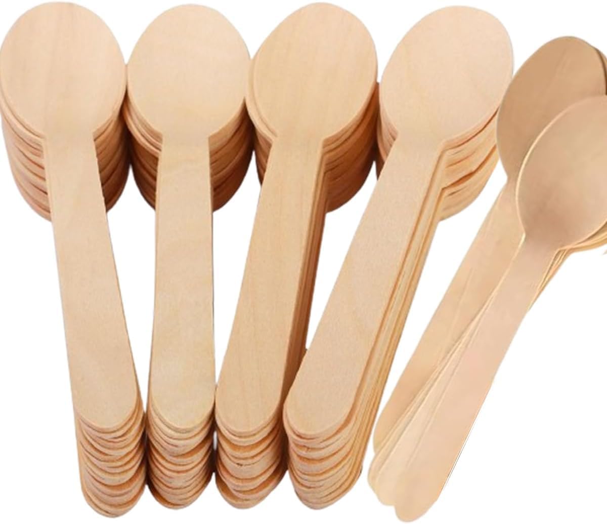 100 PCS Disposable Wooden Spoon 16cm/6.2inch | Premium Quality Wooden Spoon for Outdoor, Party & More- Disposable Spoons Birchwood