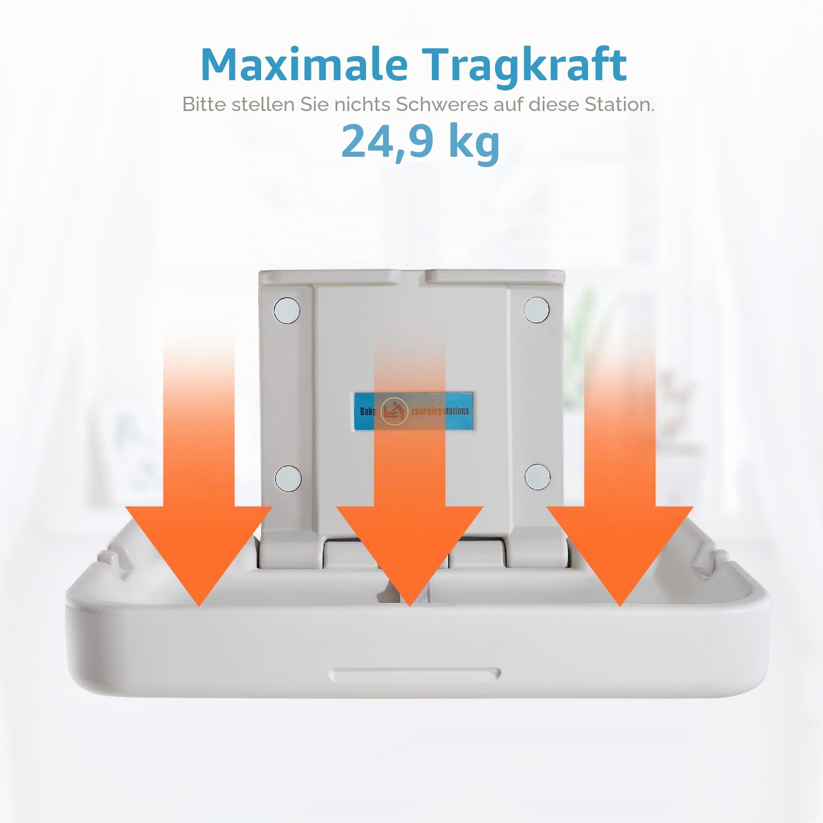 Wandmontierter Wickeltisch, klappbarer Wickeltisch, Wickelstation mit Sicherheitsgurt, horizontaler Wickeltisch für Windeln, Wickelstation für öffentliche Toiletten