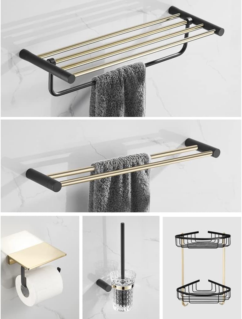 LSLYTQ Bathroom Hardware Set, Single Hook, Towel Ring, Roll Paper Holder, Toilet Brush, Soap Dish, Mobile Phone Holder Bathroom Accessories