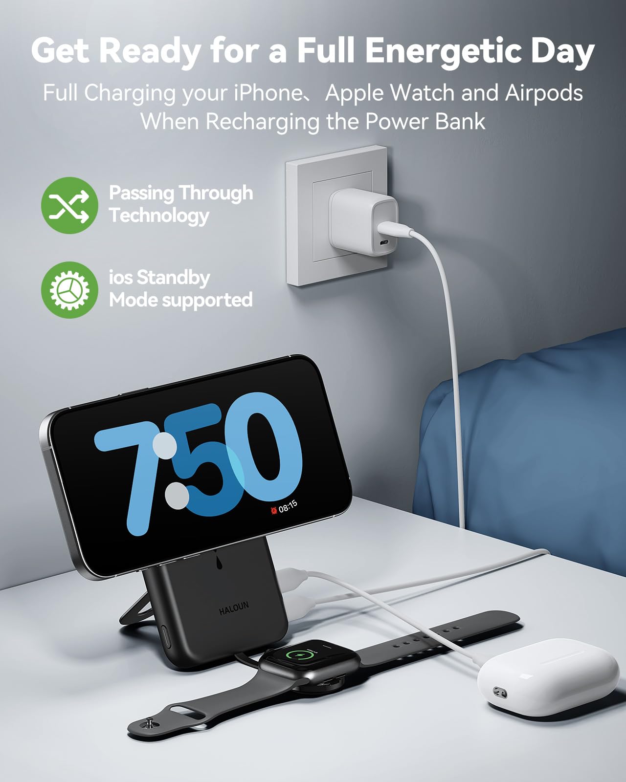 Cargador magnético portátil para iPhone y Apple Watch, batería externa inalámbrica de 10000 mAh, USB-C de carga rápida con soporte para iPhone Air/17/16/15/14/13 Series e iWatch, esencial de viaje