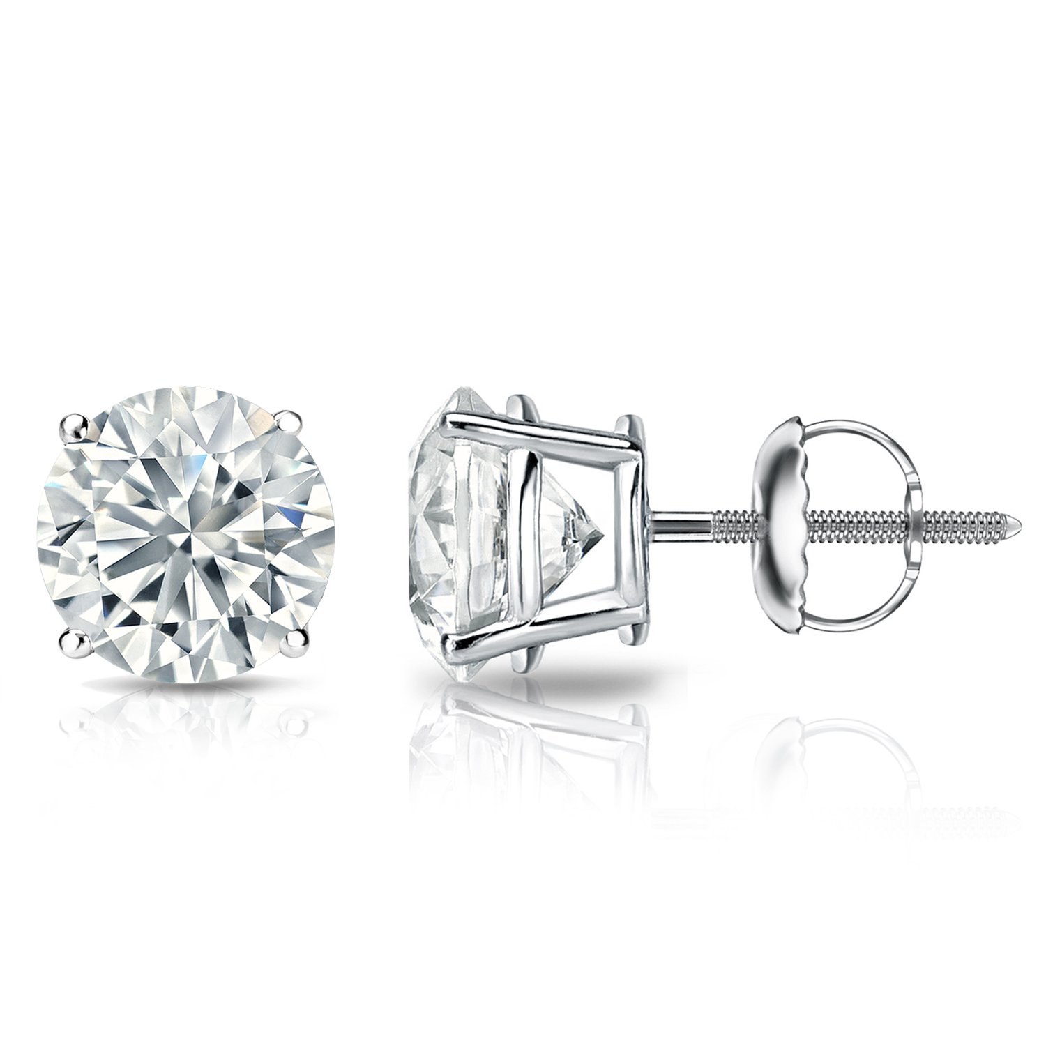 18k Gold Round Diamond Stud Earrings (1/4 to 2cttw, H-I, I1-I2) 4-Prong Basket set with Screw-backs Diamond Wish