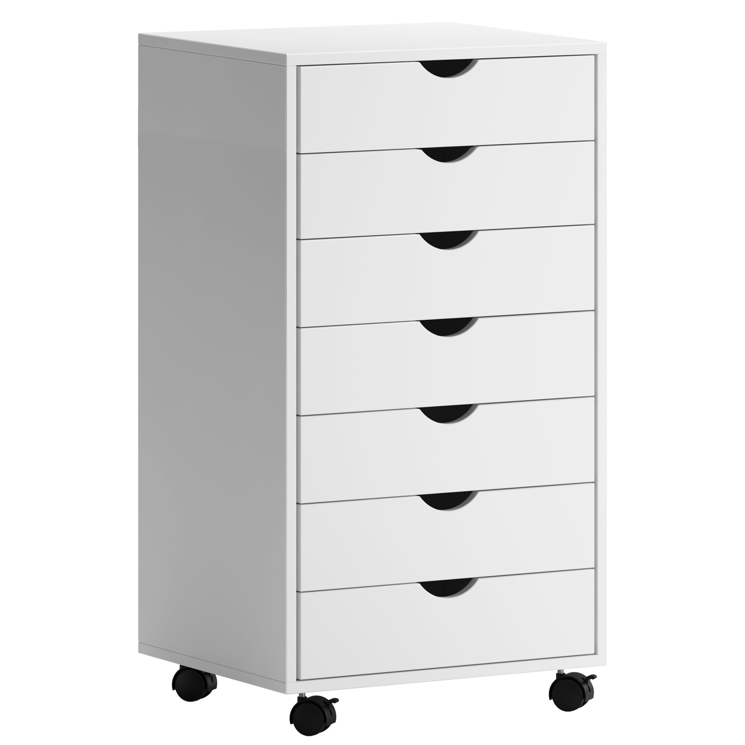soges 7 Drawer Vertical File Cabinet Whith Wheels, Mobile Filing Cabinet Under Desk Storage, Rolling Drawer Cabinet for Home Office,White,10CZLXFC07-7-WH-CA