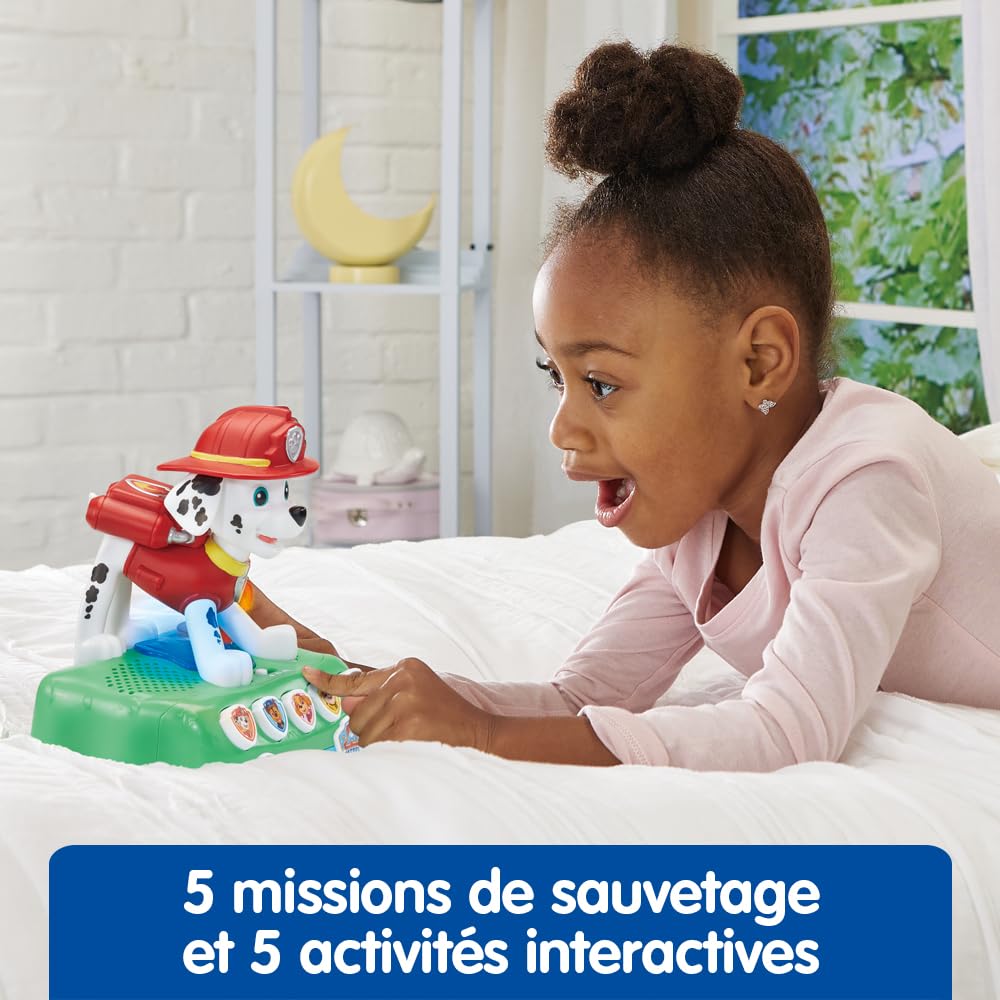 VTech - Pat' Patrouille, Lumi-Conteuse à Histoires de Marcus, Boîte à Histoires Veilleuse, Jouet Interactif et Musical Paw Patrol avec 4 Jeux, Cadeau Enfant de 3 Ans à 7 Ans - Contenu en Français