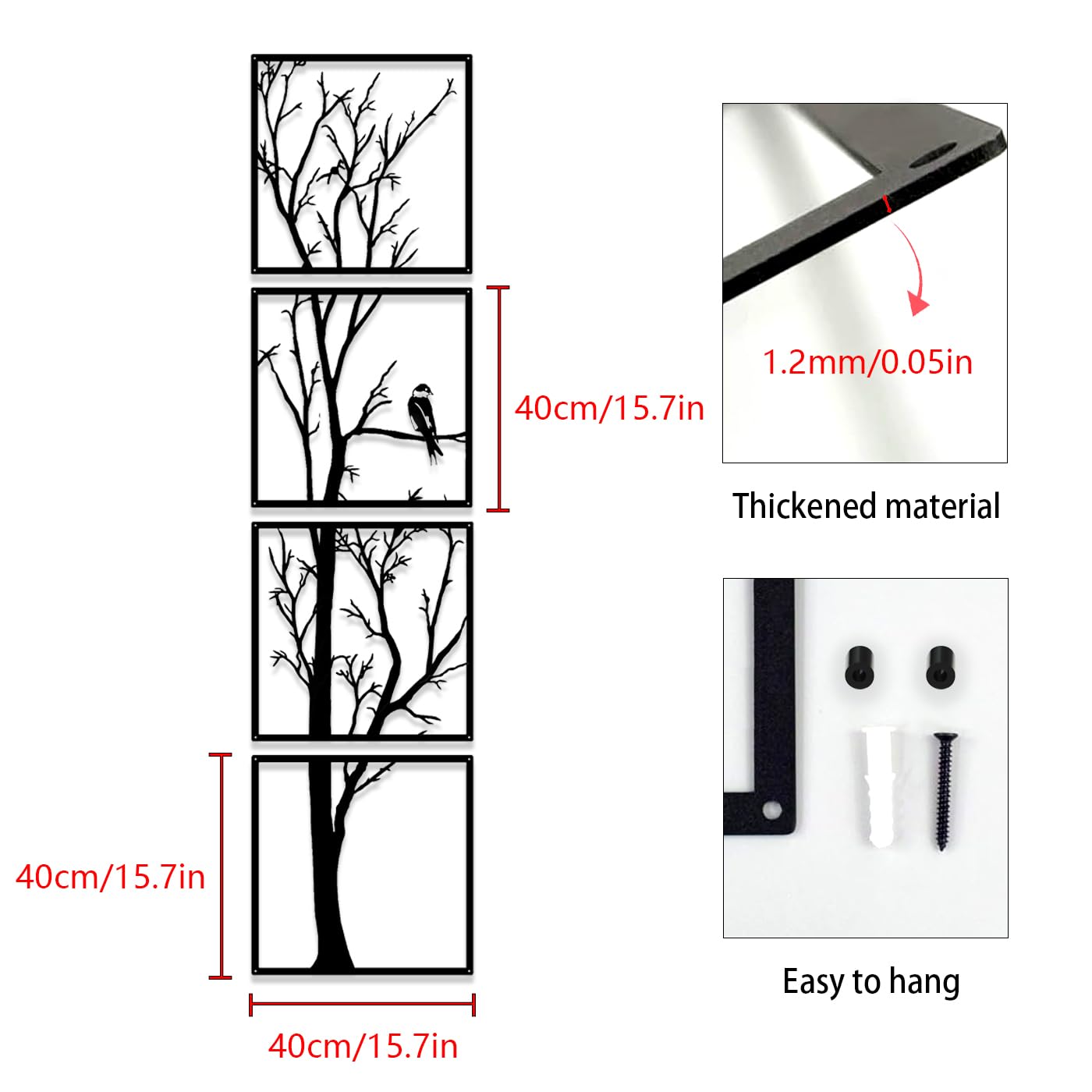 Pduoduo Decorazione artistica da parete, albero in metallo, da appendere alla parete, set di 4 pezzi, grande ramo di metallo, decorazione da parete per casa, giardino, soggiorno