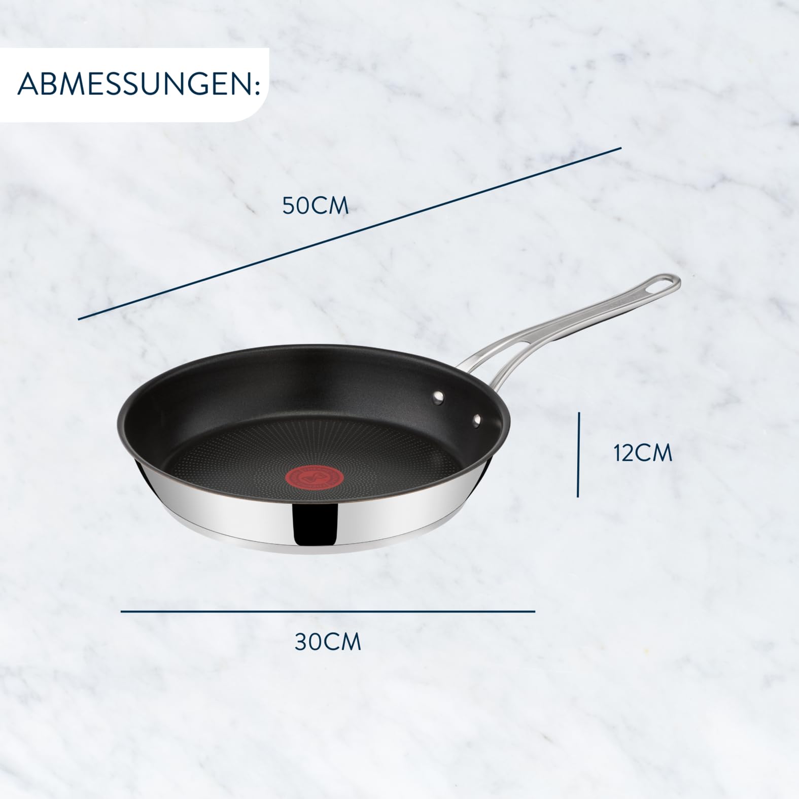 Tefal Jamie Oliver Cook's Classics Bratpfanne 28 cm, Pfanne Induktion, Antihaftversiegelung, Thermo-Signal bei idealer Brattemperatur, backofenfest, Edelstahlpfanne, genieteter Griff, E3060635