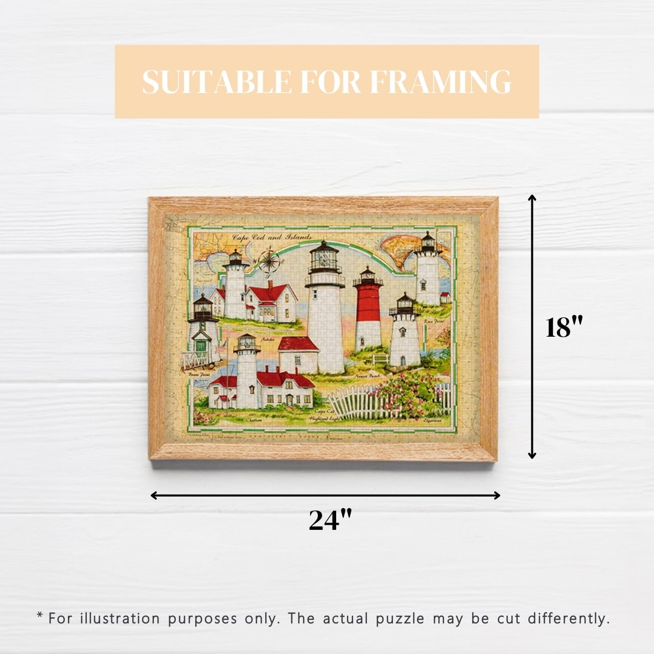 Heritage Puzzle – Leuchttürme von Cape Cod und die Inseln von Donna Elias 550 Teile Puzzles für Erwachsene – Historische nautische Kartenkunst – Rahmenpuzzle 45,7 x 61 cm Fertige Größe