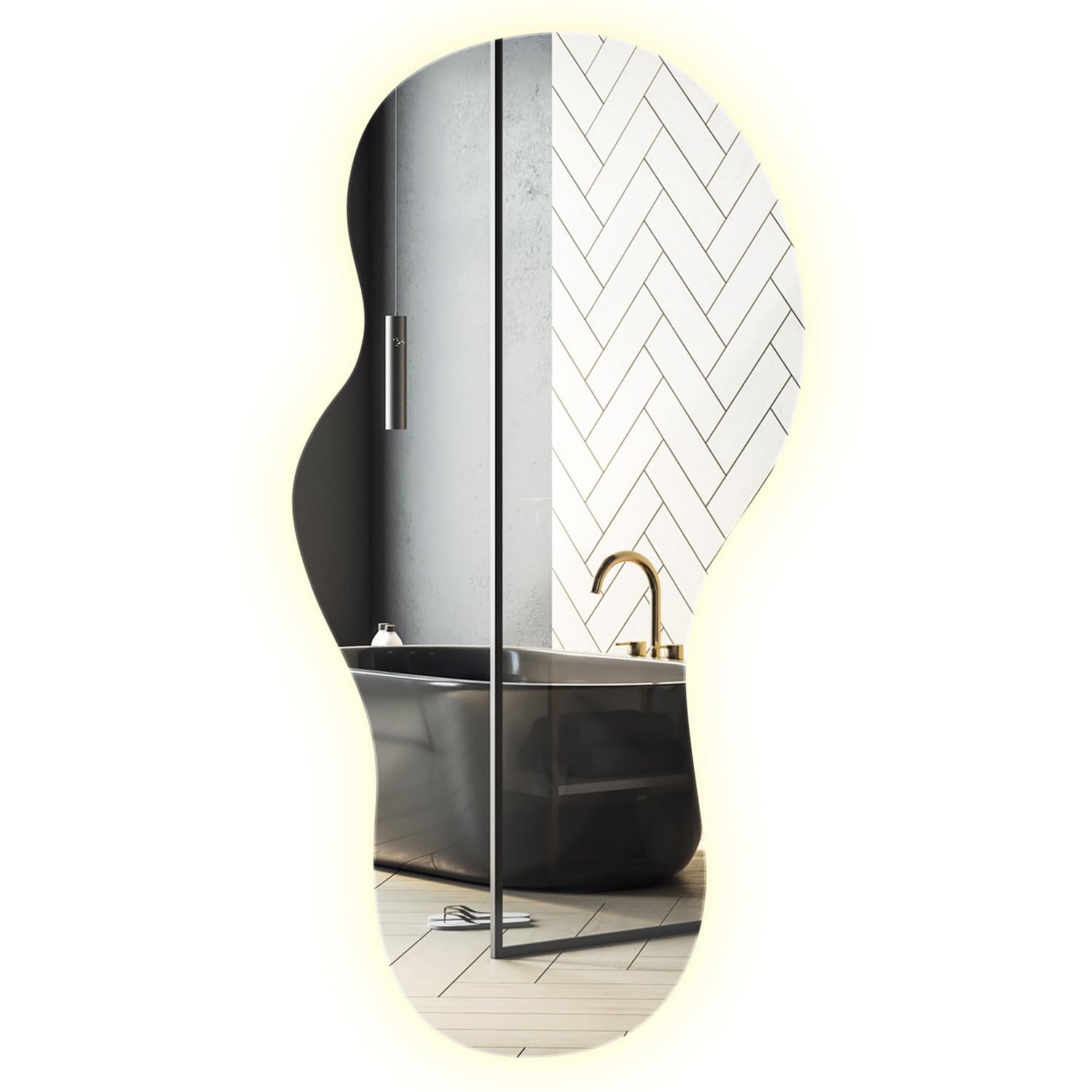 Miroir de salle de bain ondulé 50x100 cm horizontal vertical à éclairage LED