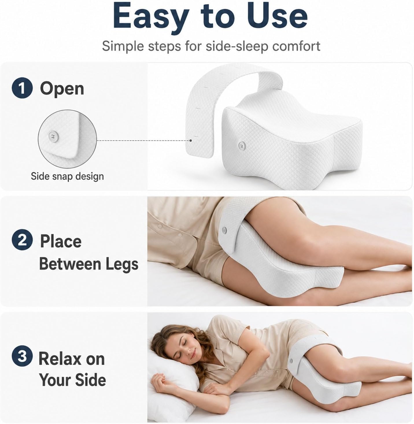 Knee Pillow for Side Sleepers, Memory Foam Leg Pillow for Hip Support | Pillow Between Legs for Side Sleeping, Slow-Rebound Foam, Adjustable Strap, Breathable Washable Cover