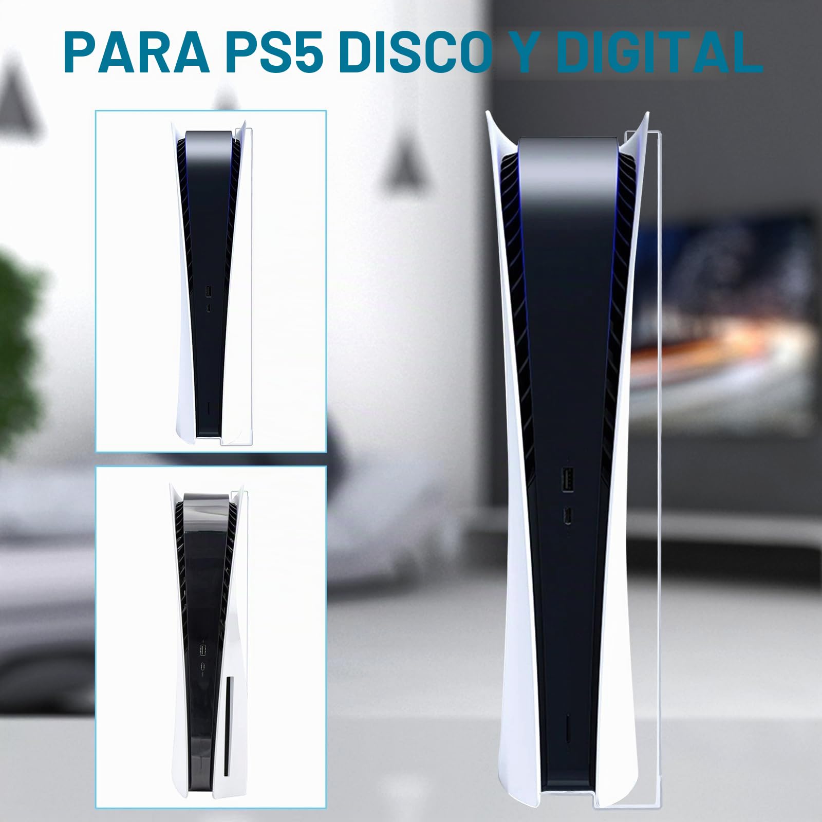 Soporte de Pared para PS5 Consola (Disco y Edición Digital) con Mando y Auriculares - Montaje en Acero para Playstation 5 (Blanco)