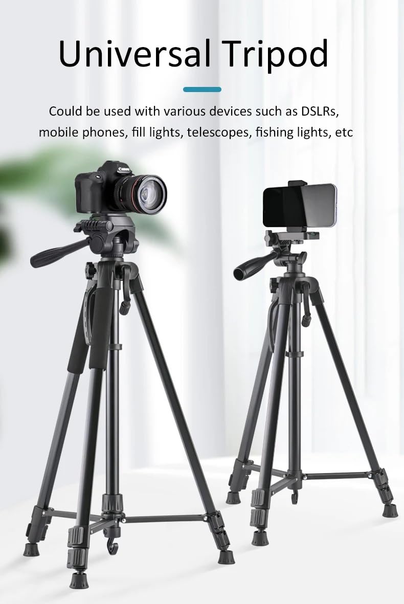 Trípode, 66 pulgadas, ajustable para teléfono inteligente y cámara, trípode universal de hierro, fuerte, estable y ligero, trípode DSLR con control remoto inalámbrico para vlogging/grabación de video