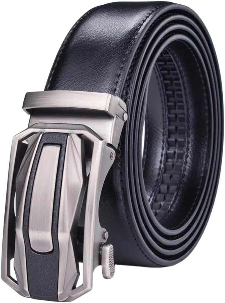 Men's Plus Size Leather Dress Belt With Slide Click Automatic Buckle Casual Formal Jeans Pants