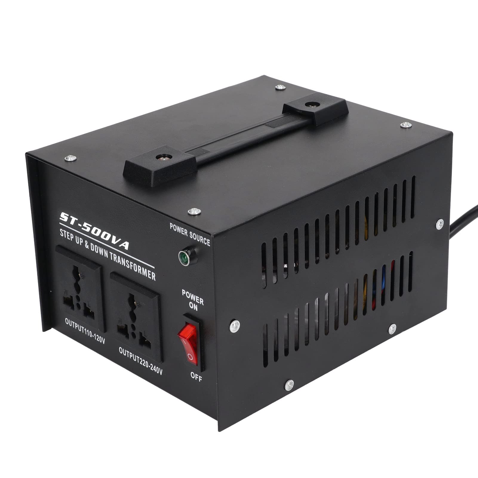 Convertidor de Voltaje Transformador 500W Convertidor de Voltaje Reductor Elevador Multiusos Compacto para el Hogar y los Viajes Hierro ABS 2 Enchufes Universales