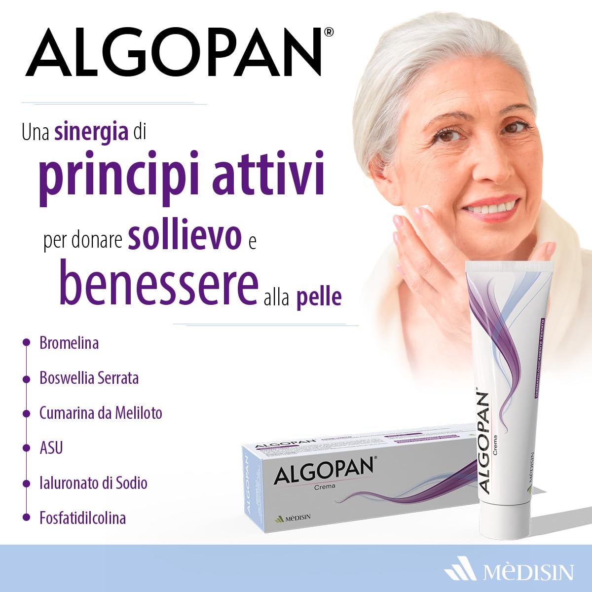 MèDISIN | ALGOPAN® Crema con Frazione insaponificabile di Soia e Avocado, Bromelina, Acido Ialuronico, estratti di Boswellia e di Meliloto, Crema 100 ml