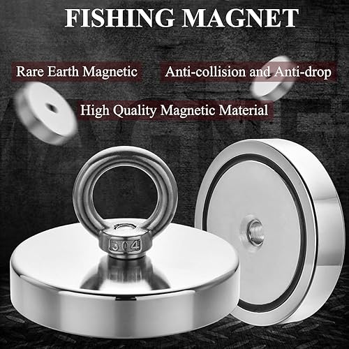 Miniatura 4 de Imán de pesca fuerte imán de tierras raras kit de pesca con cuerda duradera de 64 pies para pesca y recuperación magnética (290 libras)
