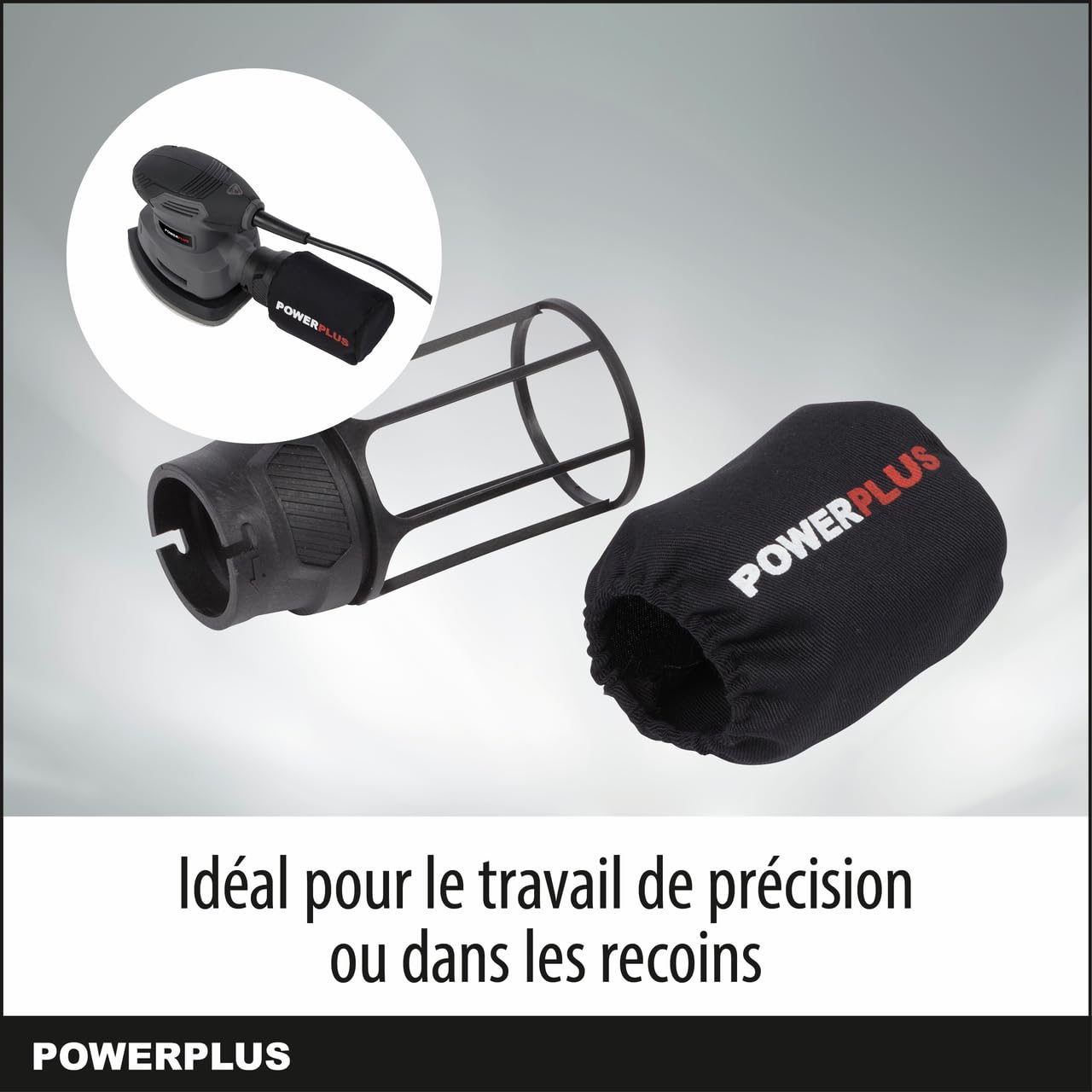 Powerplus Ponceuse à Main Électrique POWE40020-140 W Ponceuse Multifonction, 5 Feuilles de Papier Abrasif, Sac de Collecte des Poussières