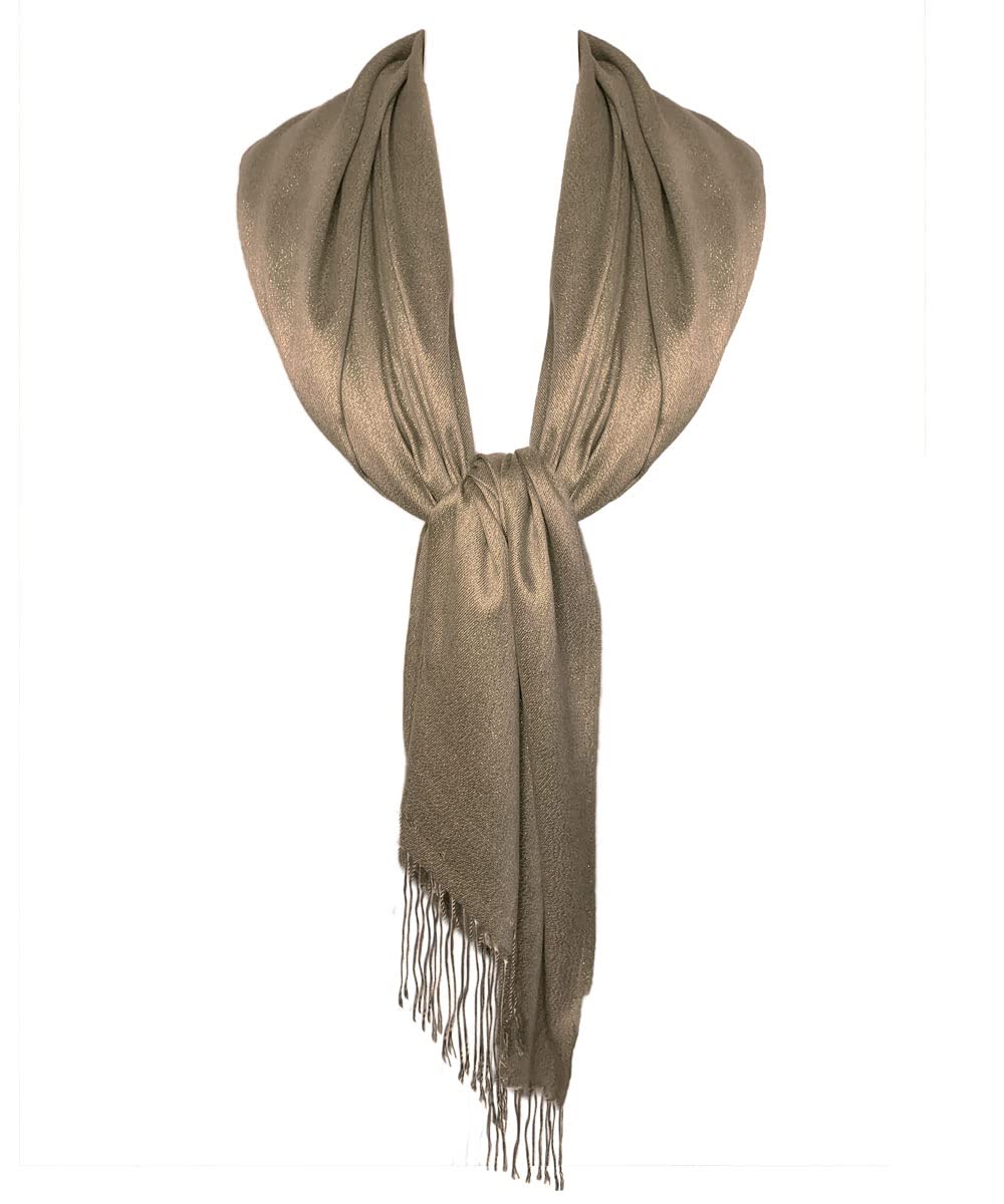 Toskatok Women's Bronze Stylish Glitter Sparkle Evening Shawl Pashmina Wrap Stole Wedding Bridesmaid Prom Party Scarf With Tassel Finishing