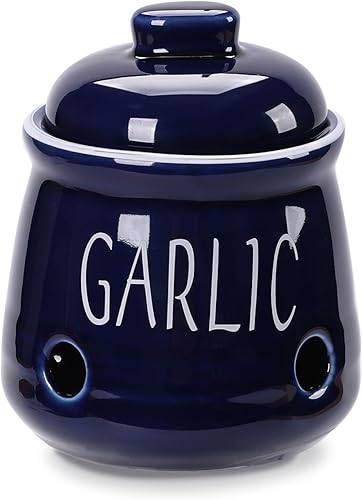 Miniatura 9 de HAOTOP Soporte de ajo con tapa, mini recipiente de cerámica para encimera, mantiene tus dientes de ajo frescos, rojo