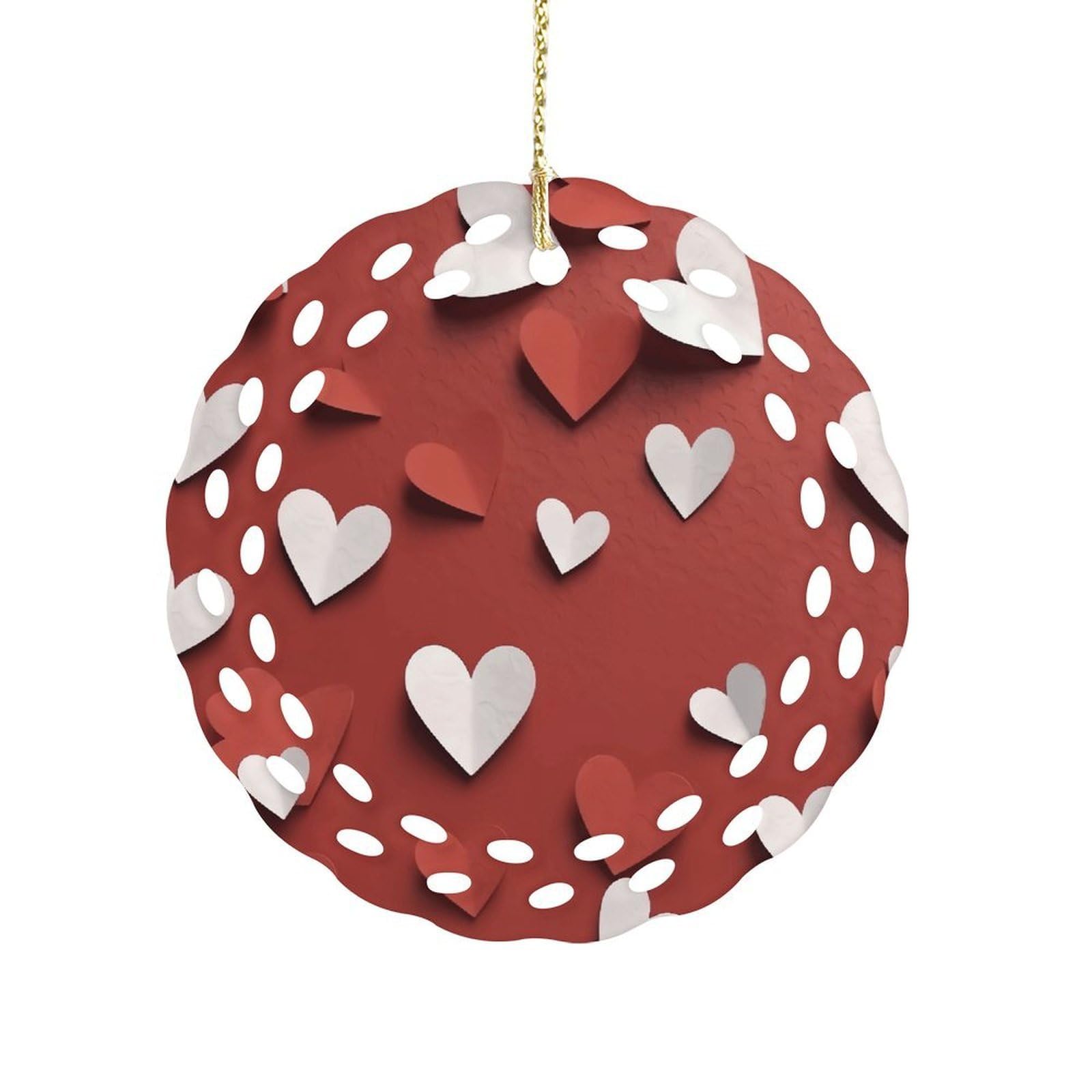 Btcowzrv Style Hand Drawn Heart Ceramic Ornament,Round Ornaments With Hole Easy To Hang,Hanging Ornament For Wedding Party Home Window Garden Christmas Day Decor