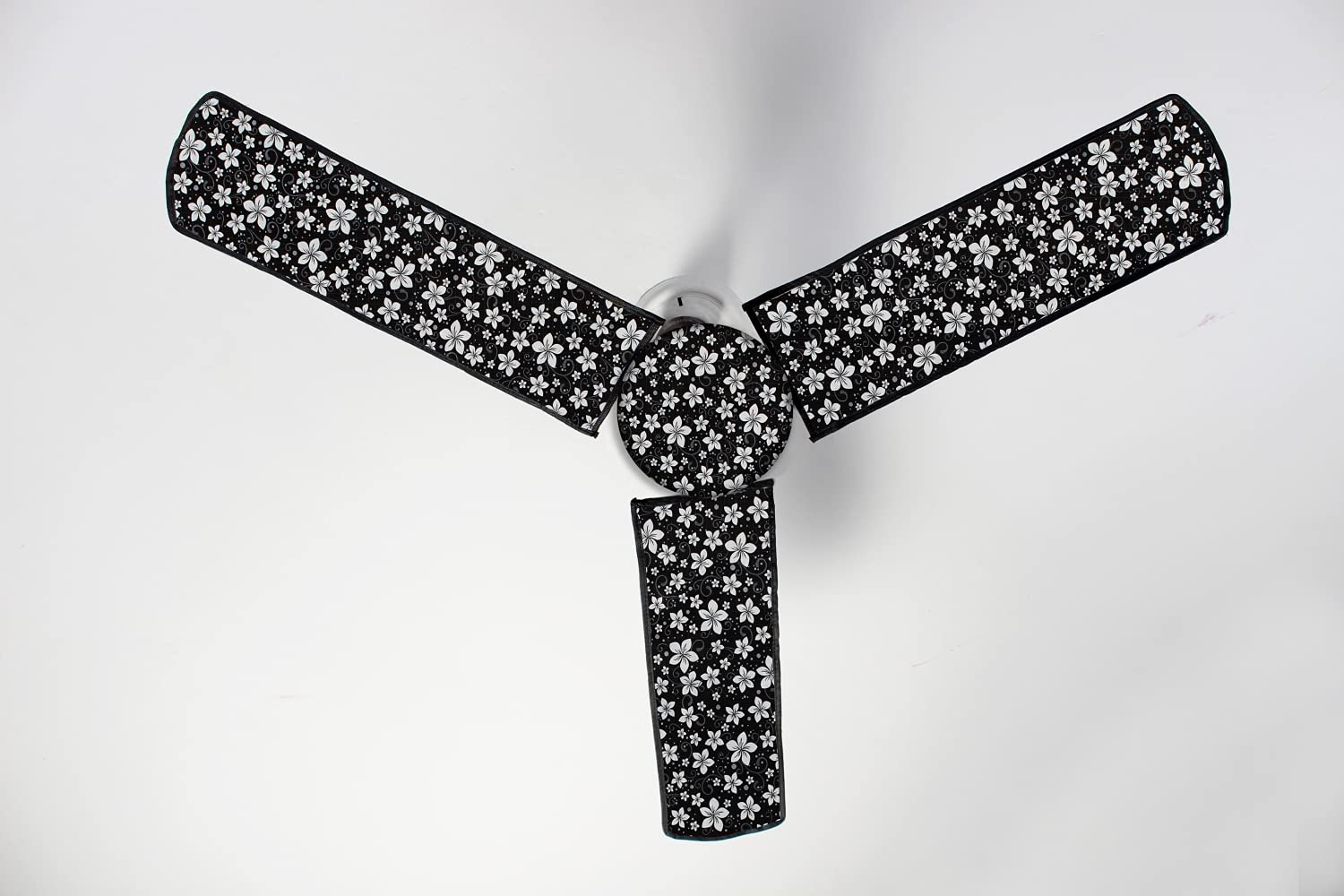 Stylista Waterproof & Dustproof Three Blade Ceiling Fan Cover with Attachable Enclosure Set of 1 Fan Cover Floral Pattern Black