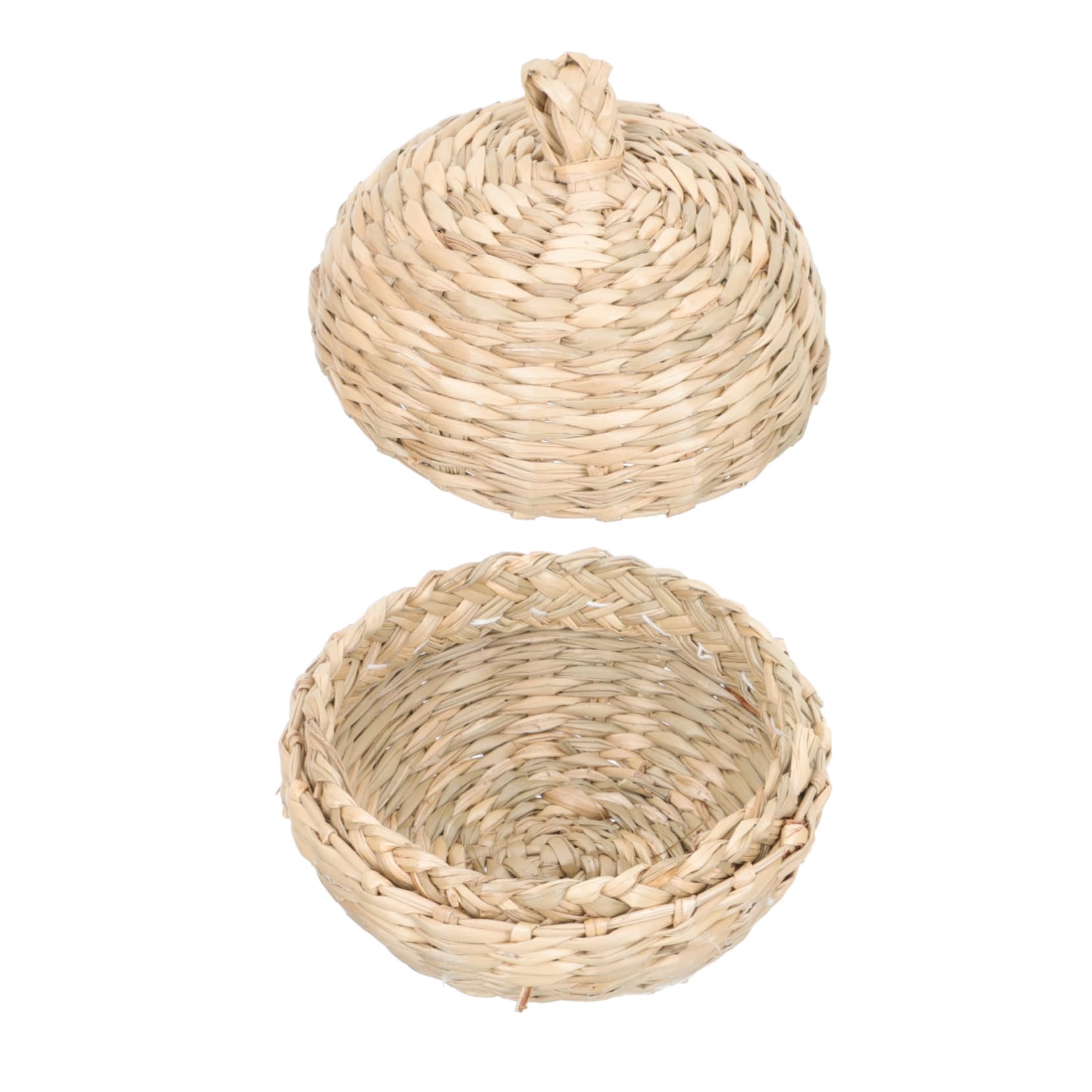 STOBAZA Straw Basket Woven Basket with Lid Fruit Storage Baskets Vegetable Container Bread Serving Basket Decorative Refreshment Tray Food Decor Mini Containers Bowl Weaving Brown