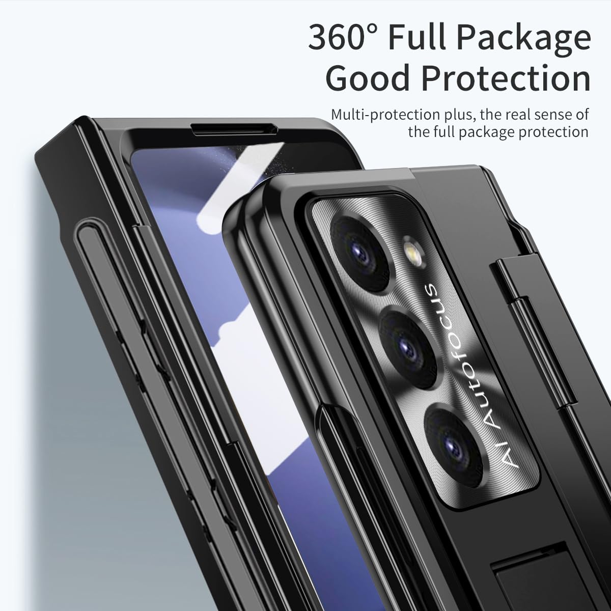 YQODSZ Fold 5 S Pen Holder for Samsung Galaxy Z Fold 5 Case with New Stylus, One-Piece Design Z Fold 5 5g Phone Case Hinge Protection Screen Protector Kickstand Z Fold 5 Pen Holder Case Black