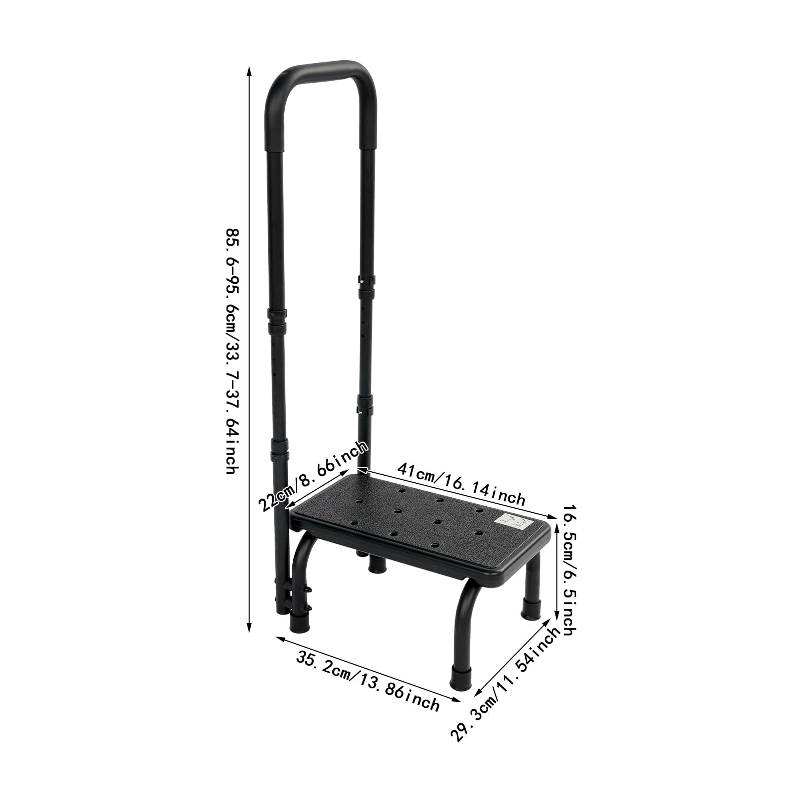 Haushaltstritt rutschfest Tritthocker Trittstufe mit höhenverstellbarem Griff Badewannenstufe Fußhocker Tragkraft 136kg für Küchen, Bädern, Schlafzimmern, Garagen (schwarz)