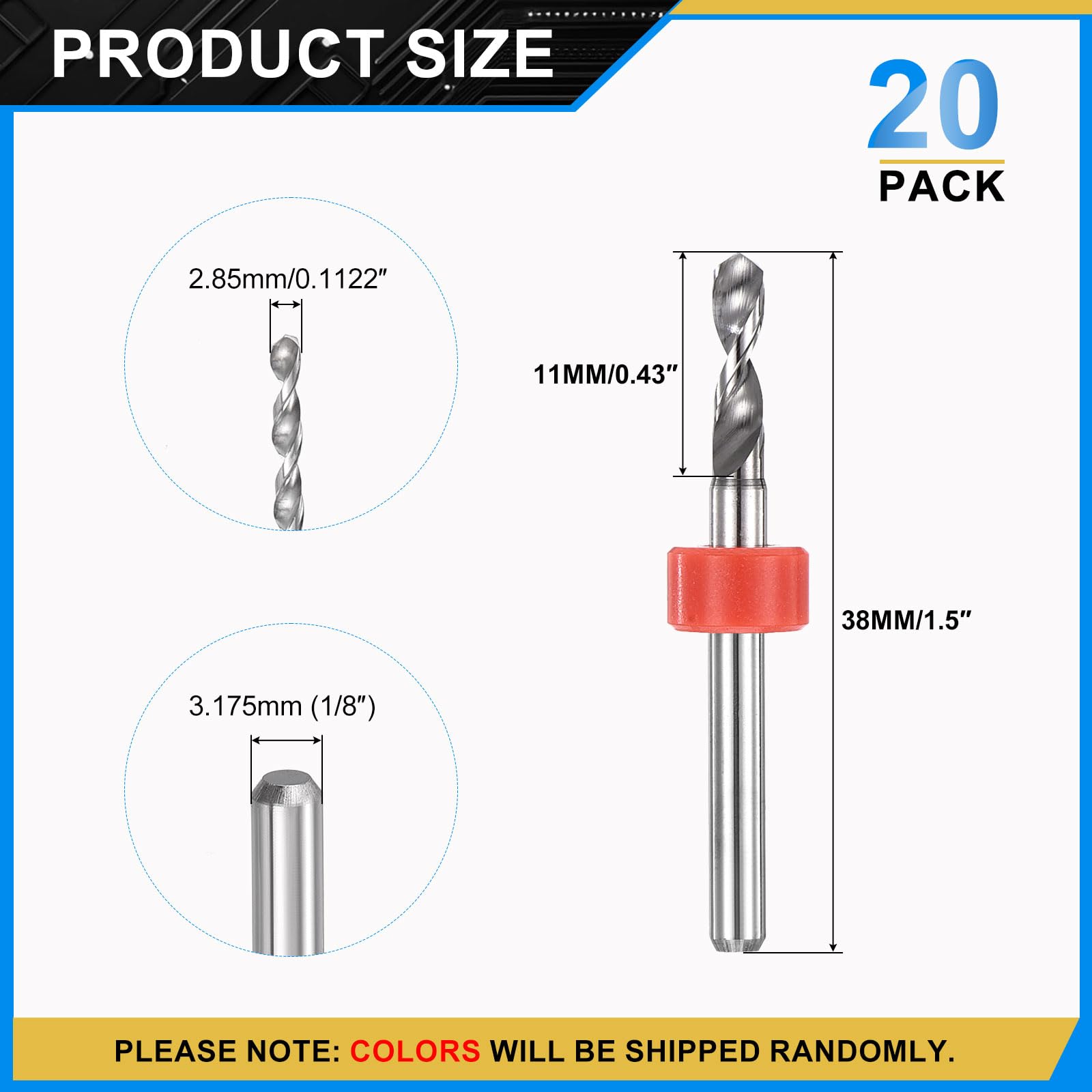 PATIKIL 20 Pack 2.85mm Micro Drill Bits 1/8" Shank Carbide Tungsten Steel 135° Mini Small Bits Print Circuit Board Drilling Tool for CNC Engraving Precision Machinery - Image 2