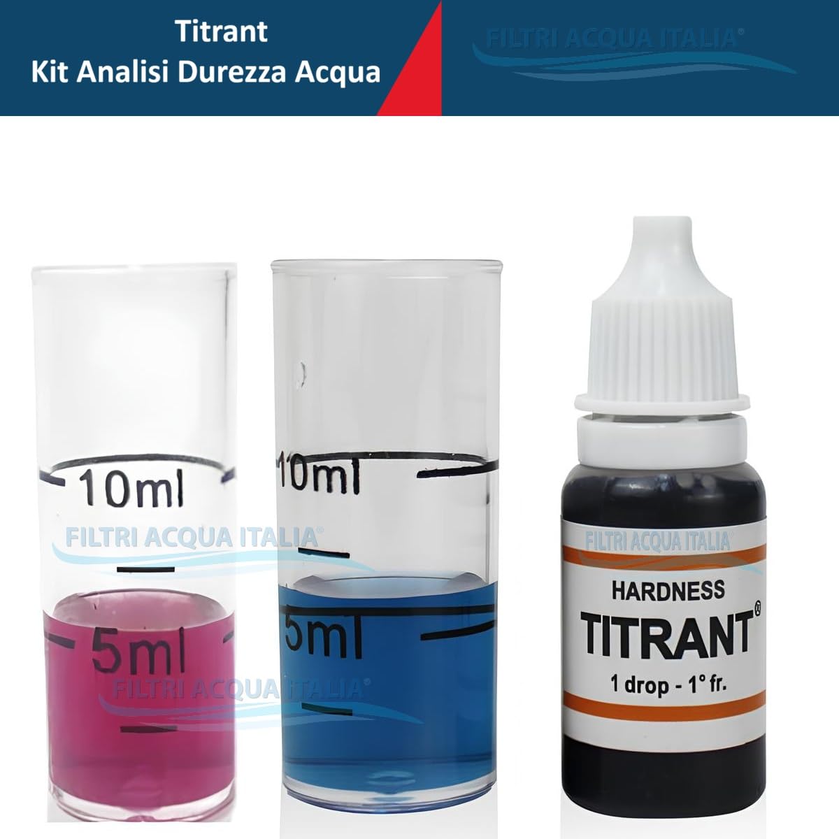 Titrant Set 4 Pezzi Kit Analisi Durezza Acqua (Gradi Francesi) per Misurare Calcare