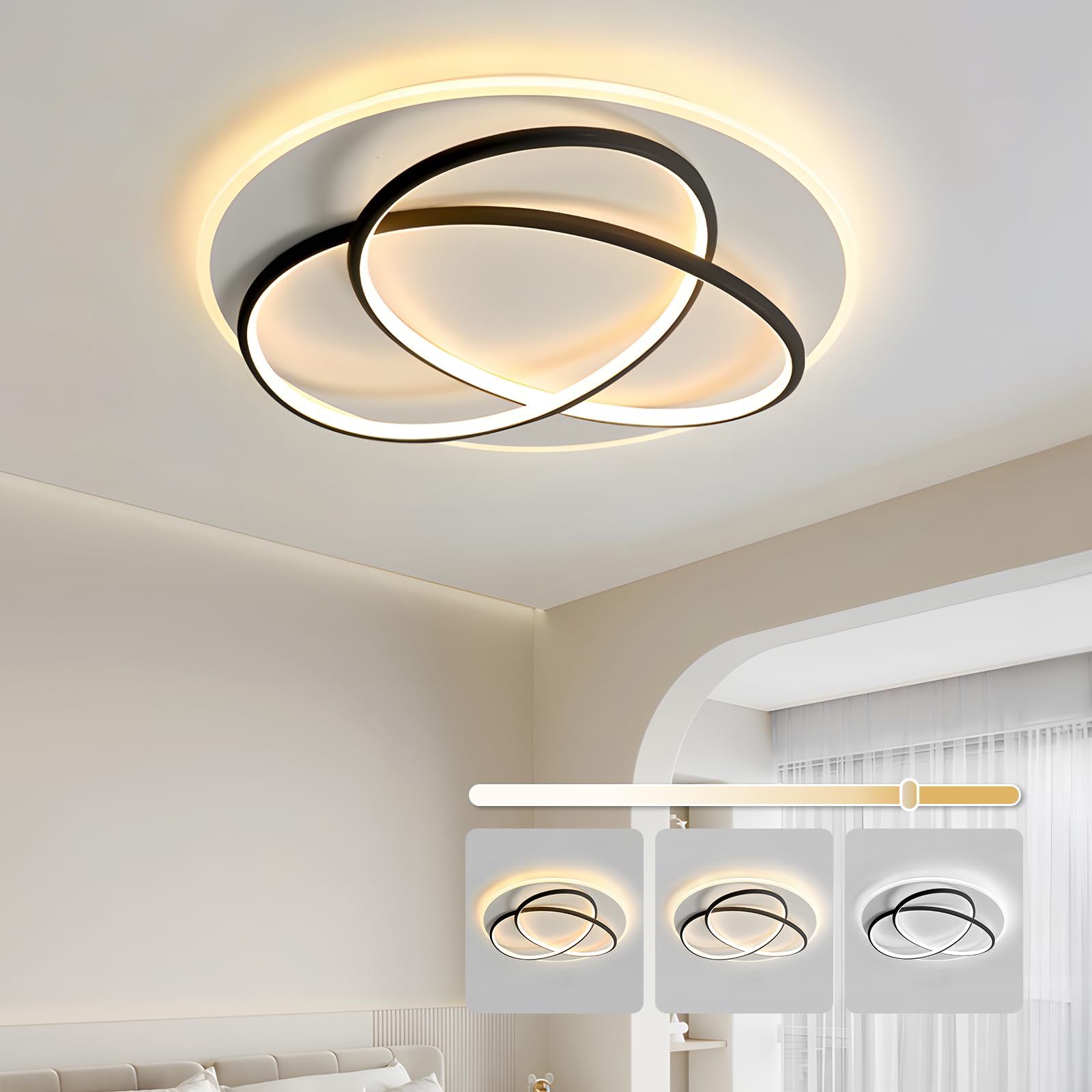 YT YATAI LIGHTING Modern LED Ceiling Light, White 3 Rings Flush Mount Ceiling Light,3-Colors Dimming Lighting Fixture Ceiling Lamp for Kitchen, Bedroom, Living Room, Laundry Room